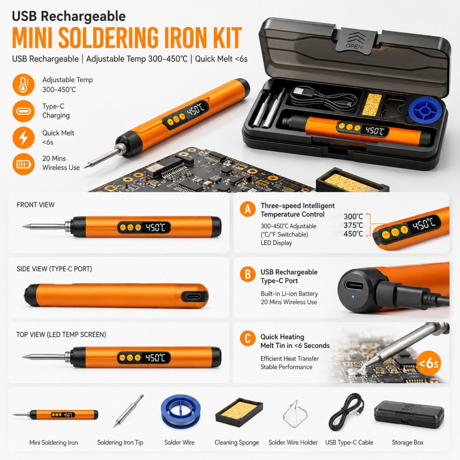 Diy Drone Electronics Kit - Precision Rechargeable Mini Soldering Iron Adjustable