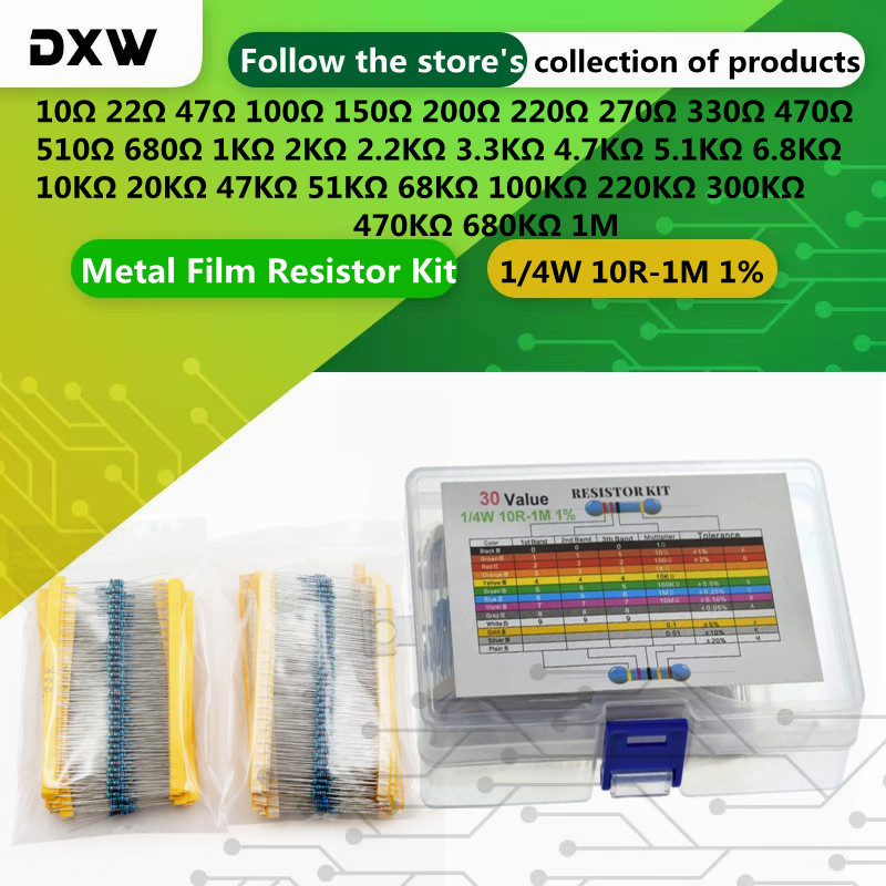 600PCS/Lot 1/4W 10R-1M Metal F - Resistor Kit 1 4W review and price