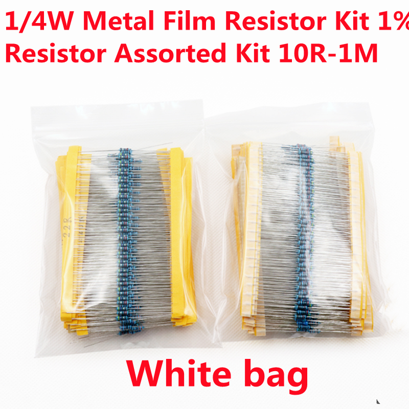 600PCS/Lot 1/4W 10R-1M Metal F - Resistor Kit 1 4W review and price